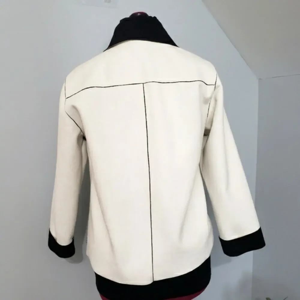 Suede‎ Ivory and Black Toggle Front Closure Jacket 8 Petite by Alfred Dunner 8P